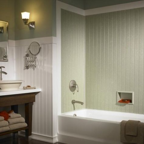 Like the beadboard in the tub surround, no shower, so not waterproof? High Wainscoting, Beadboard Ideas, Beadboard Walls, Bathroom Wainscoting, Wainscoting Staircase, Wainscoting Hallway, Wainscoting Kitchen, Painted Wainscoting, Wainscoting Bedroom