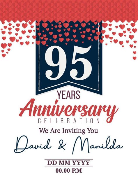 95th Years Anniversary Logo Celebration With Love for celebration event, birthday, wedding, greeting card, and invitation 35 Year Anniversary, Wedding Invitation Message, 33rd Anniversary, 25 Year Anniversary, 20 Year Anniversary, 50 Years Anniversary, Anniversary Logo, Elegant Invitations, Year Anniversary