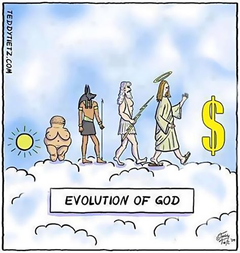 The Evolution Of God | Bored Panda Evolution Cartoon, Satirical Cartoons, Atheist Humor, Atheist Quotes, Satirical Illustrations, Anti Religion, Funny Illustration, Charles Darwin, Memes Humor