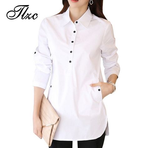 White Shirt Women, Ladies Office, White Long Sleeve Blouse, White Shirts Women, Trendy Fashion Tops, Fashion Stores, Korean Fashion Women, Trending Fashion Outfits, Elegant Blouses