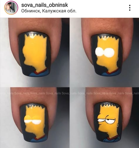 Cartoon Nail Designs, Character Nails, Crazy Nail Art, Nail Art Photos, Wow Nails, Nails Tutorial, Nail Drawing, Punk Nails, Diy Acrylic Nails