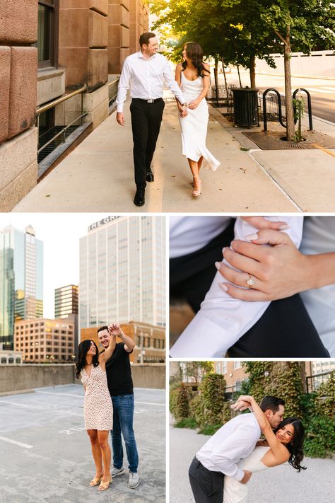 Downtown Kansas City Engagement Session #KCEngagement #KCWeddings #KCMO #Engagement #Photographer #EngagementPhotographer #EngagementSession Kc Engagement Photos, Kansas City Engagement Photos Ideas, Downtown Kansas City Engagement Photos, Kansas City Engagement Photos, Engagement Advice, Downtown Kansas City, City Engagement Photos, Kansas City Wedding, City Engagement