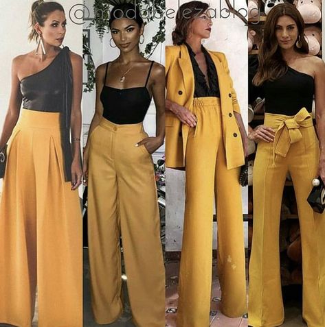 Yellow Palazzo Pants Outfits, Yellow Trousers Outfit, Mustard Pants Outfit, Yellow Shoes Outfit, Satin Pants Outfit, Yellow Pants Outfit, Mustard Yellow Outfit, Colored Pants Outfits, Mustard Yellow Pants