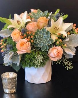 Tustin Florist - Flower Delivery by Flowers by Coley Garden Succulents, Seaside Garden, Rancho Mirage, Green Hydrangea, Flower Arrangements Simple, Fresh Flowers Arrangements, Silk Flower Arrangements, Peach Flowers, Beautiful Bouquet Of Flowers