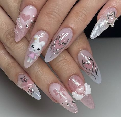 Pastel Nail Art, Korean Nail Art, Romantic Nails, Korean Nails, Pretty Gel Nails, Really Cute Nails, Kawaii Nails, Cat Kuku, Birthday Nails