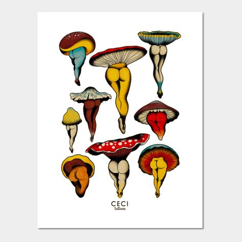 Mushroom Poster, Mushroom Tattoos, Posca Art, Arte Van Gogh, Wow Art, Mushroom Art, Society6 Art, Flash Tattoo, Abstract Prints