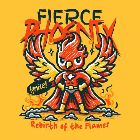 🦅🔥 Rise from the ashes with Fierce Phoenix! #tshirt #cartoon #funny #phoenix #superhero #mythical #tshirtdesign #printondemand #kittl #kittldesign Phoenix Shirt Design, Phoenix Superhero, Phoenix Cartoon, Phoenix Tshirt, Rise From The Ashes, Cartoon Funny, Phoenix, Print On Demand, Shirt Designs