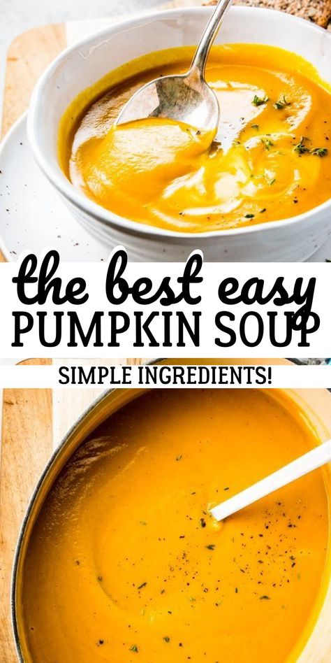 Easy Pumpkin Soup, Pumpkin Soup Recipe Easy, Pumpkin Soup Easy, Pumpkin Soup Recipe, Fall Soup Recipes, Healthy Comfort, Fall Soups, Healthy Comfort Food, Creamy Soup