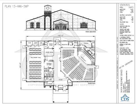 Church Plan Source | Home | 10-20KSF Church Floor Plans, Church Building Plans, Church Design Architecture, Church Building Design, Auditorium Design, Church Home, Church Interior Design, مركز ثقافي, Warehouse Design