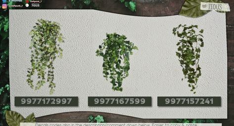 Trees Bloxburg Code, Wall Vine Decals Bloxburg, Vines Bloxburg Codes, Bloxburg Vine Code, Bloxburg Ivy Decal Codes, Leaves Decals Bloxburg, Vine Codes Bloxburg, Bloxburg Hanging Plant Decals Codes, Fence Ideas Bloxburg