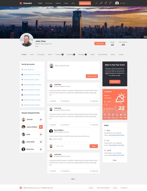 Goeveni - Event Sharing Social Network Psd Template #Sharing, #Event, #Goeveni, #Social Social Website Design, Intranet Portal, Art Deco City, Travel Website Design, Hot Diggity Dog, Profile Website, Psd Website, Social Web, Menu Sign