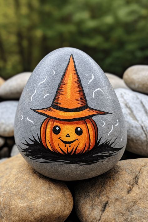 Halloween Skull Painting Ideas, Rock Painting Pumpkins, Painting Stones Ideas, Fall Rocks Painted Ideas, Cool Rock Painting Ideas Funny, Autumn Rock Painting Ideas, Halloween Art Diy, Painted Rocks Halloween, Halloween Painted Rocks Ideas Easy