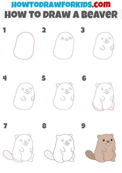 how to draw a beaver step by step Cute Beaver Drawing Easy, How To Draw A Beaver Step By Step, How To Draw A Beaver, How To Draw Cartoon Animals Step By Step, Beaver Drawing Simple, Cute Beaver Drawing, Beaver Doodle, How To Draw Animals Step By Step, Animal Drawing Tutorial