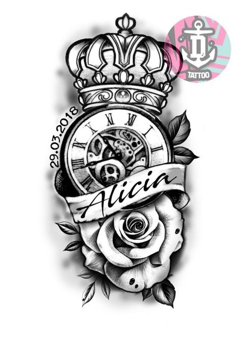 225+ Clock Tattoos Ideas and Designs (2023) - TattoosBoyGirl Rose And Crown Tattoo Design, Compass With Rose Tattoo, Rose And Clock Tattoo For Men, Clock And Rose Tattoo Design For Men, Rose With Crown Tattoo, Crown Tattoo Forearm, Crown Rose Tattoo, Rose Clock Tattoo Design, Men Clock Tattoo Ideas