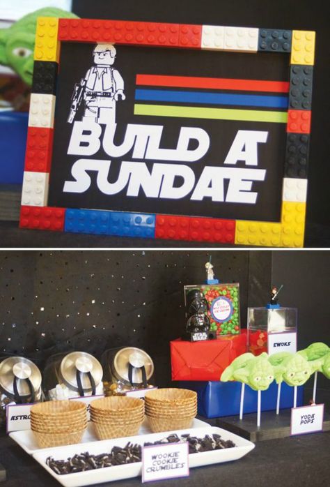 Build a Sundae Star Wars Station Lego Star Wars Birthday Party, Lego Star Wars Birthday, Lego Star Wars Party, Star Wars Lego, Star Wars Birthday Party, Dark Vador, Lego Birthday Party, Party Hostess, Birthday Star