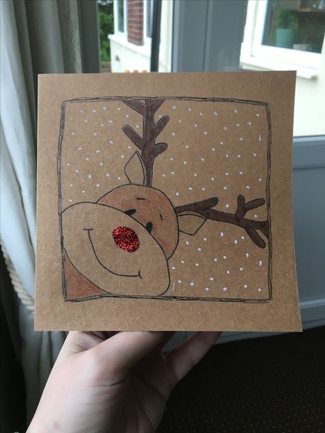 Christmas Cards Handmade Reindeer, Xmas Card Ideas Handmade, Xmas Cards For Kids, Cute Diy Christmas Cards, Simple Christmas Card Ideas, Christmas Cards Handmade Easy, Xmas Card Ideas, Christmas Cards Reindeer, Reindeer Drawing