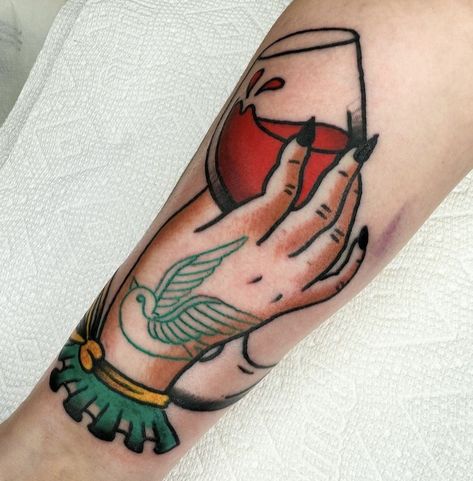 Wine Tattoo Traditional, Hand Holding Wine Glass Tattoo, Wine Glass Tattoo, Wine Tattoo, Strawberry Drawing, Strawberry Tattoo, Tattoo Arm, Reference Pictures, American Traditional Tattoo