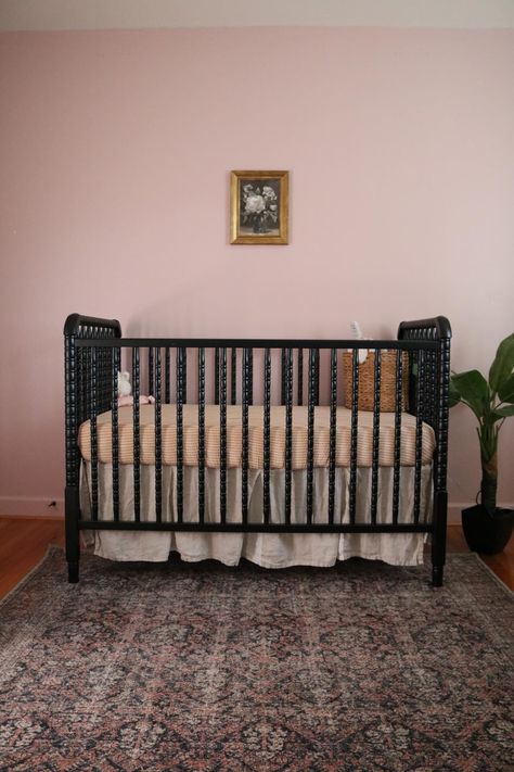 Check out this photo from thekimmycox Black Cot Nursery, Black Crib Nursery Ideas Girl, Nursery Black Crib, Black Crib Nursery Ideas, Black Crib Nursery, Jenny Lind Crib, Black Crib, Storybook Nursery, Cottage Nursery