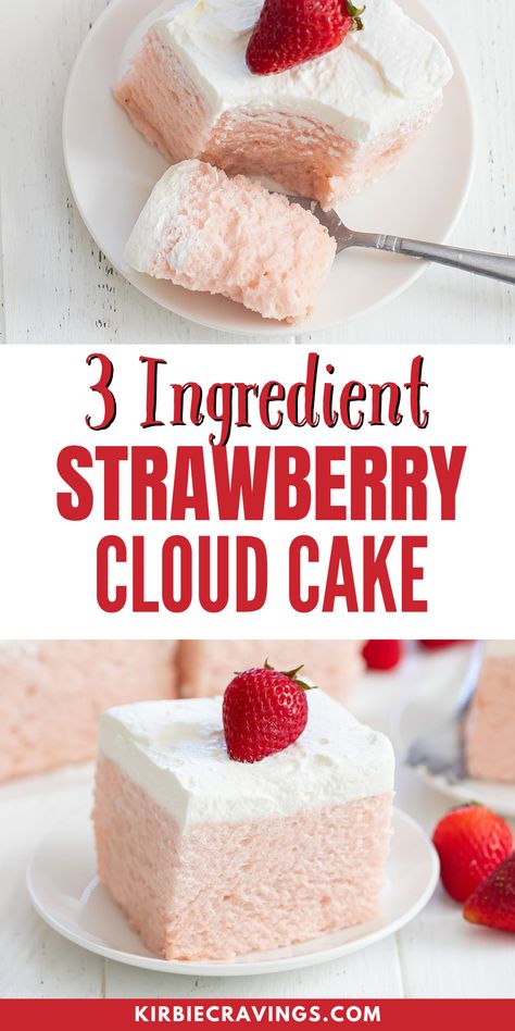 This delicious 3 Ingredient Strawberry Cloud Cake doesn’t need any flour, eggs, added sugar, butter or oil. It is a very light and refreshing no bake dessert. This unique cake is very light, fluffy, and melts in your mouth. This recipe uses fresh ripe strawberries. Try to use sweet strawberries because the cake does not have any added sugar. I don’t recommend using frozen strawberries because they will make the batter too watery. Strawberry Cake Batter Cookies, Things To Make With Cake Flour, Strawberry Desserts Frozen Strawberries, Strawberry Desserts With Real Strawberries, Light Strawberry Desserts Recipes, Healthy Strawberry Dessert Recipes, Easy Healthy Strawberry Desserts, No Flour Dessert Recipes, Healthy 3 Ingredient Desserts