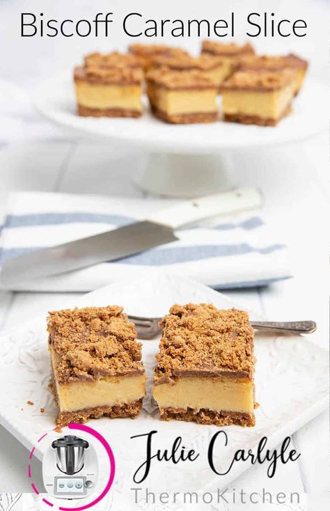 Biscoff Slice, 3 Layer Dessert, Biscoff Caramel, Chocolate Weetbix Slice, Layer Dessert, Chocolate Caramel Slice, Caramel Biscuits, Biscoff Recipes, Thermomix Baking