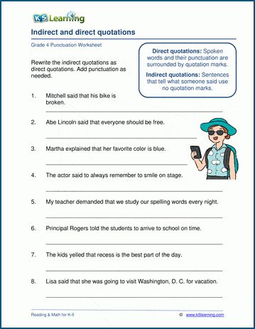 Punctuation Worksheets Grade 4, Punctuating Dialogue, Direct And Indirect Speech, Punctuation Worksheets, Indirect Speech, Direct Speech, Grammar And Punctuation, Free Writing, Learning Worksheets