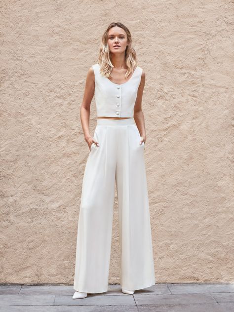 Wedding Suits For Bride, Bridal Pants, 2 Piece Wedding Dress, Casual Bride, Wedding Pants, Boho Bridal Gowns, Bridal Jumpsuit, All White Outfit, Civil Wedding