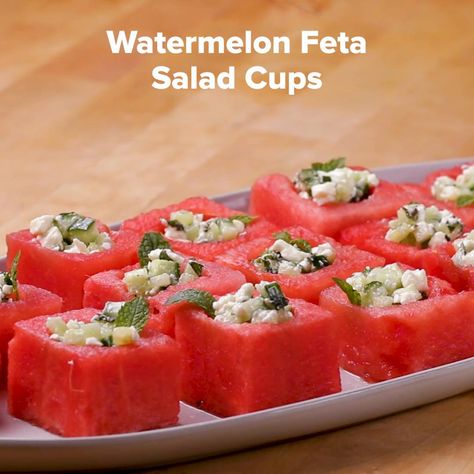 Salad Cups, Seedless Watermelon, Watermelon Feta Salad, Watermelon And Feta, Party Appetizers Easy, Salad Ideas, Appetizer Bites, Feta Salad, Watermelon Recipes