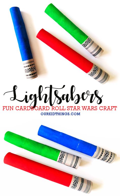 Cardboard Roll Lightsaber Craft Lightsaber Craft, Star Wars Craft, Lightsaber Colors, Nature Crafts Kids, Printable Craft Templates, Crystal Suncatchers Diy, Star Wars Crafts, Cardboard Rolls, Bookmark Craft