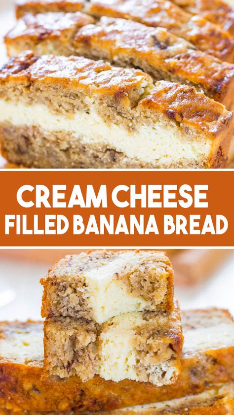 The BEST recipe for homemade banana bread is cream cheese-filled banana bread. This banana bread has a cheesecake flavor to it. Soft, fluffy, simple, ... Soft Banana Recipes, Cream Cheese Filled Banana Bread, Cream Cheese Banana Bread Recipe, Cheesecake Banana Bread, Banana Bread Cheesecake, Banana Bread Cream Cheese, Cream Cheese Banana Bread, Easy Cheese Recipes, Homemade Banana Bread