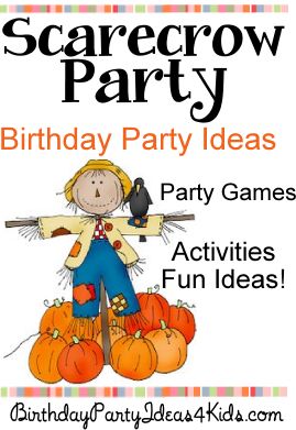 Scarecrow theme party ideas for kids, tweens and teens. Scarecrow theme party games, activities, scavenger hunt and more.  Great ideas for ages 1, 2, 3, 4, 5, 6, 7, 8, 9, 10, 11, 12, 14, 15, 16, 17 years old.  http://www.birthdaypartyideas4kids.com/scarecrow-party.html Scarecrow Party Theme, Dress The Scarecrow Game, Scarecrow Relay Race, Scarecrow Games Preschool, Scarecrow Party Ideas, Scarecrow Food Ideas, Kids Harvest Party Ideas, Scarecrow Theme Ideas, Scarecrow Games