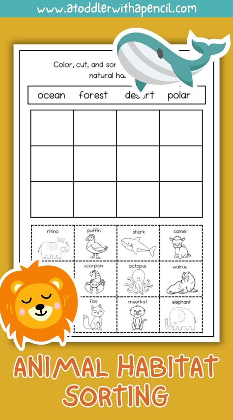 Animal Habitat Sorting Activity Animal Sorting Activities, Animal Sorting Free Printable, Animal Habitats Activities For Kids, Animal Habitats Activities, Animal Habitat Activities, Animal Habitat Sorting, Science Writing Activities, Animal Sorting, Sea Turtle Life Cycle