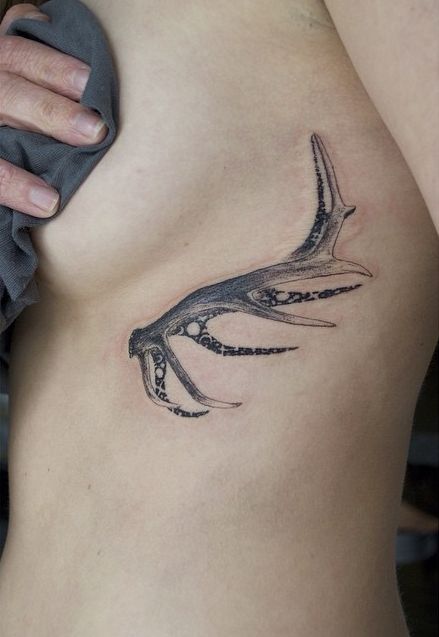 Antler rib piece. Outdoors Tattoo For Men, Outdoor Tattoo For Women, Bow Hunting Tattoos, Antler Tattoos, Elk Tattoo, Antler Tattoo, Outdoor Tattoo, Hunting Tattoos, Celestial Tattoo