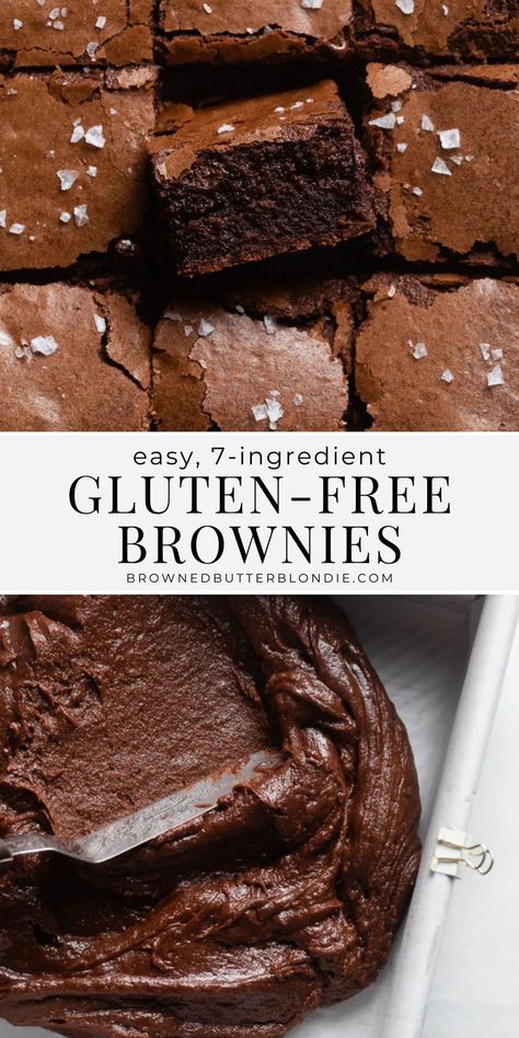 Easy one-bowl gluten free brownies made with just 7 ingredients. Made with perfectly chewy edges, fudgy centers and shiny, crinkled tops, no one will know they’re gluten free! A delicious and easy fall treat idea. | Browned Butter Blondie Best Gluten Free Brownies Recipe, Gluten Free Brownie Recipe, Gluten Free Brownie, Butternut Bakery, Gluten Free Brownies Recipe, Gluten Free Vanilla Cake, Gf Sweets, Dairy Free Brownies, Easy Gluten Free Desserts