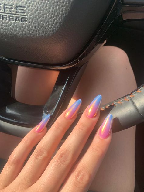 Holographic Nail Designs, Ombre Chrome Nails, Lily Nails, Blue Ombre Nails, Her Nails, Blue Nail, Nails Makeup, Pink Nail, Nails 2024