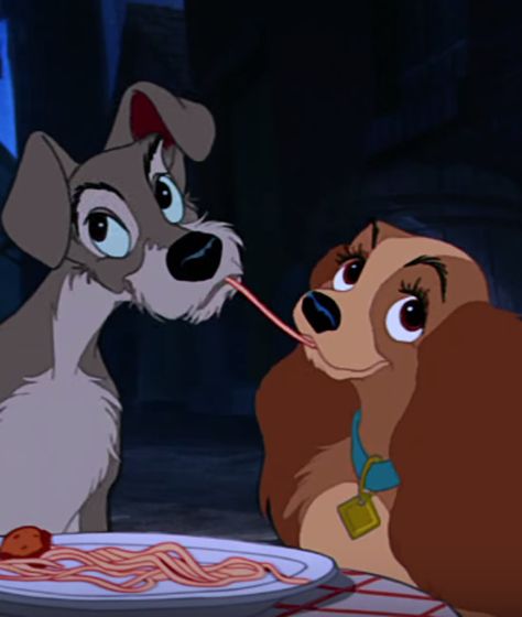 Our Favorite Famous Dogs Cartoon Character Couples, Disney Çiftleri, Character Couples, Disney Amor, Couples Disney, Eating Spaghetti, Disney Names, Famous Movie Scenes, Disney Drawing