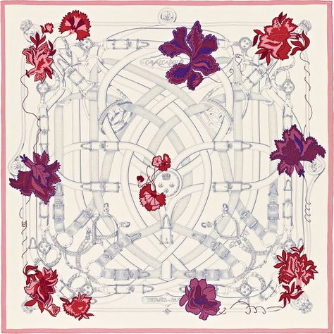 Hermes Shawl, Violet Rose, Floral Silk Scarf, Pink And Purple Flowers, Iconic Fashion, Hermes Scarf, White Belt, Silk Shawl, Floral Scarf