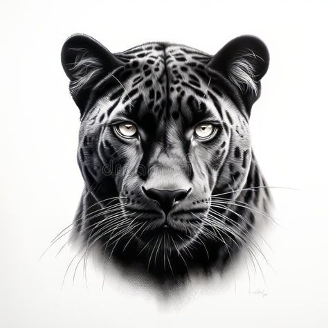 Black and White Panther Portrait Tattoo Drawing on White Background. Illustration about artistic, painted, leopard, chiaroscuro, black, portrait, nature, close, background - 305881750 Black Jaguar Drawing, Black Jaguar Tattoo, Panther Portrait, Panther Drawing, Panther Tattoos, Black Panther Drawing, White Panther, Jaguar Tattoo, Black Portrait