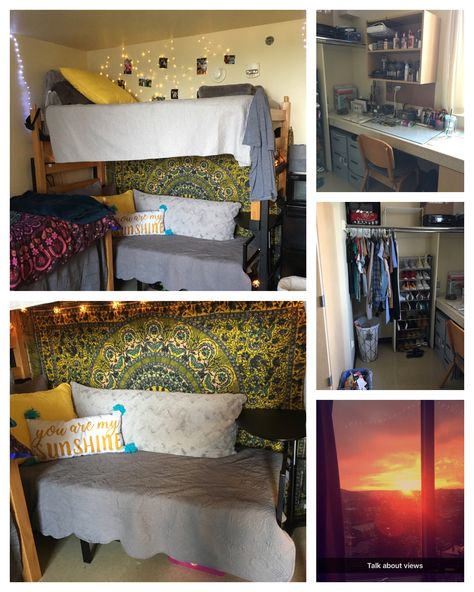 Dorm decor, Bromley Hall at Ohio University...add a small daybed under lofted bed for guests. Small Daybed, Lofted Bed, Ohio University, Dorm Decor, Daybed, Dorm Decorations, Dorm Rooms, Dorm Room, Loft Bed