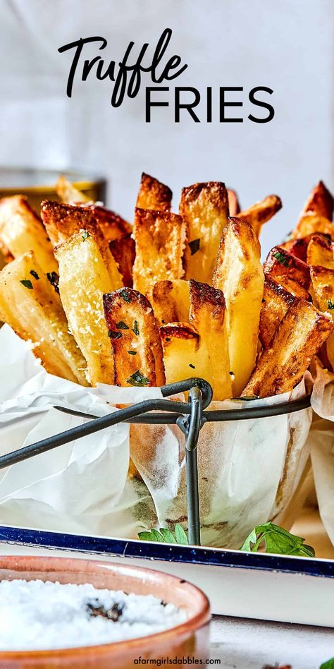 Truffle Oil Recipes, Truffle Burger, Make French Fries, Fries At Home, Parmesan Truffle Fries, Easy Make Ahead Appetizers, Making French Fries, Truffle Salt, Seasoned Potatoes