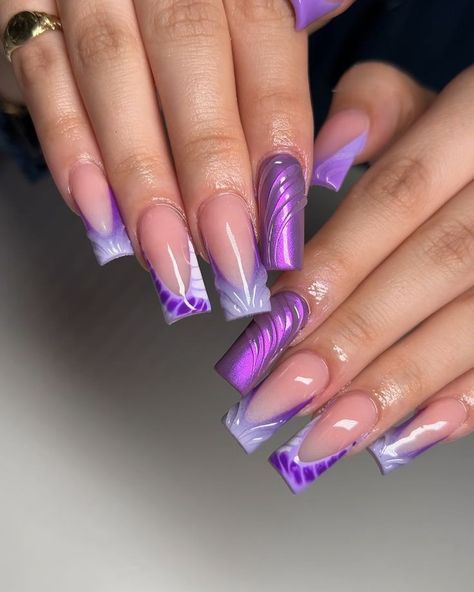 Purple And White Nails, Wave Nails, Acrylic Toe Nails, Hello Nails, Punk Nails, Long Acrylic Nail Designs, Fancy Nails Designs, Nails Now, Colored Acrylic Nails