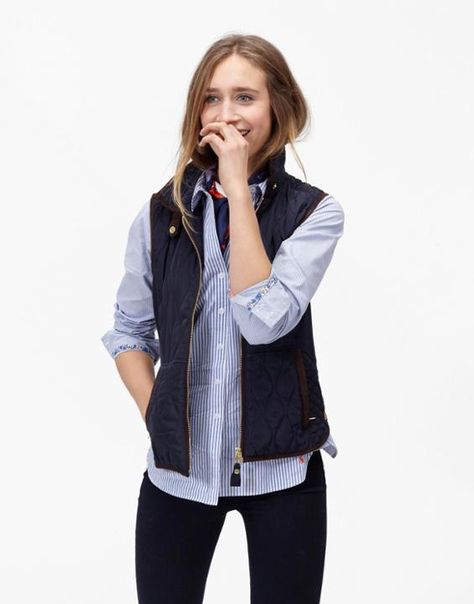 Braemar Marine Navy Quilted Gilet | Joules UK Navy Gilet Outfit Women, Quilted Gilet Outfit Women, Blue Gilet Outfit, Outfits With Collared Shirts, Blue Vest Outfits For Women, Blue Vest Outfit, Gilet Outfit Women, Quilted Vest Outfit, Gilet Outfit