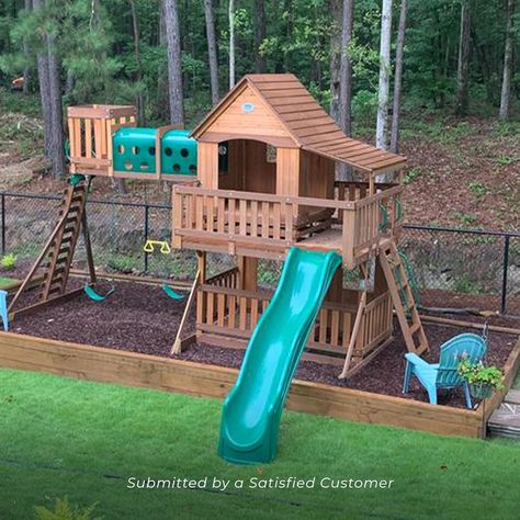 Sandbox, Vented Tunnel, Rock Climbing Wall, Coated Rope Belted Swings, Acrobat Bar, Bench Seating, 10 ft Slide Bar Bench Seating, Kids Outdoor Playground, Wall Ladder, Rock Climbing Wall, Sun Porch, Side Porch, Playset Outdoor, Lower Deck, Wooden Swings