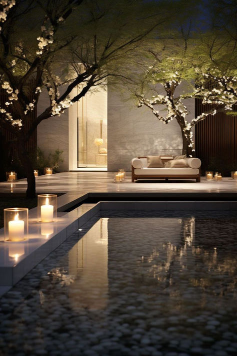 Illuminate your outdoor space with LUXXU's luxury lighting designs for a glamorous touch Indoor Pool House, Indoor Swimming Pool Design, Indoor Pool Design, Piscina Interior, Outdoor Fireplace Designs, Exterior Paint Color, Luxury Garden, Modern Backyard, Interior Garden