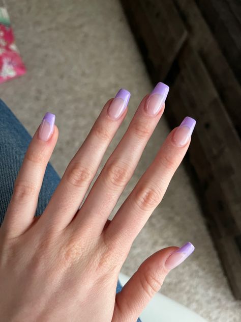 Lavender Nails Acrylic Coffin, Purple French Tips Coffin, Acrylic Nails Coffin French, Light Purple Nails French Tip, Lavender Nails French Tip, Light Purple French Tips, Lavender French Nails, Light Purple French Tip Nails, French Tip Purple