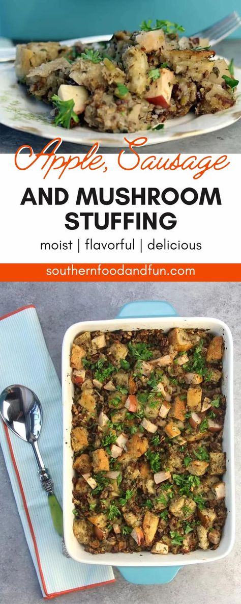 Turkey Stuffing With Sausage, Sausage And Mushroom Stuffing, Stuffing With Mushrooms, Apple Sausage Stuffing, Traditional Stuffing, Southern Cornbread Dressing, Mushroom Stuffing, Turkey Stuffing Recipes, Dressing Recipes Thanksgiving