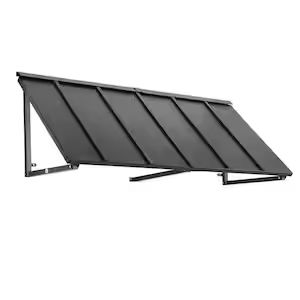 8.6 ft. Houstonian Metal Standing Seam Fixed Awning (104 in. W x 24 in. H x 36 in. D) in Black Awnings Over Doors The Home Depot, Entry Door Awning, Metal Awnings For Windows Exterior, Black Metal Awnings On House, Black Awnings On House, Black Standing Seam Metal Roof, Black Metal Awning, Matte Black House Exterior, Metal Awnings Over Doors