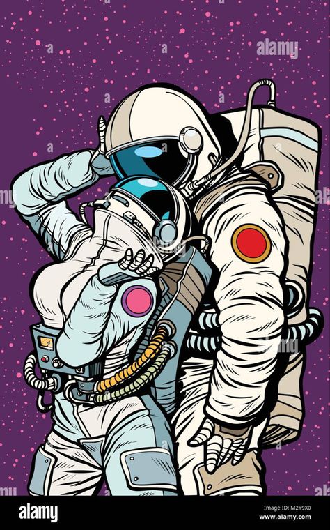 Astronaut Couple Wallpaper, Book Vector, Cosmic Love, Woman Vector, Pop Art Retro, Retro Comic Book, Vector Cartoon, Retro Comic, Outer Space