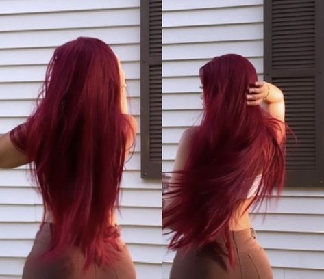 Red hair Waist Length Red Hair, Red Hair Layers Long, Hair Fall 2022, Scarlet Red Hair, Fall 2022 Hair, Red Hair Layers, Red Hair Long, Red Long Hair, Red Hair Pictures