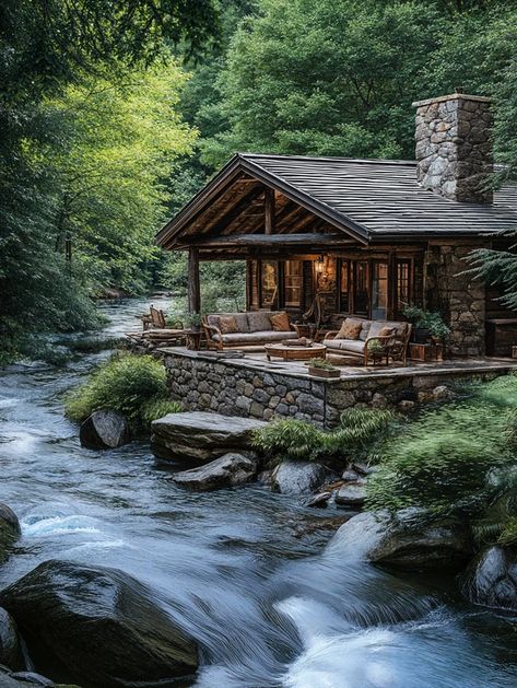 Riverside Retreat Cabin On The Lake, Cabin Photos, Small Cottage Designs, Cabin Vibes, Cottage Designs, Cozy Homes, Cozy Cabins, Lakeside Cabin, River Cabin