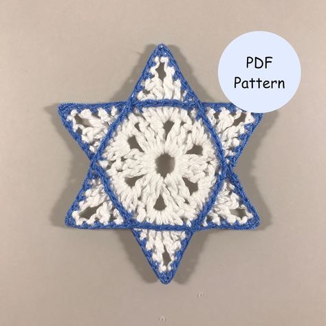 Crochet Pattern: Star of David Ornament - Etsy Hanukkah Crochet Patterns, Crochet Hanukkah, Hanukkah Crochet, Ornaments Simple, Chunky Crochet Scarf, Crochet Prayer Shawls, Ornament Crochet, American Crochet, Octopus Crochet Pattern